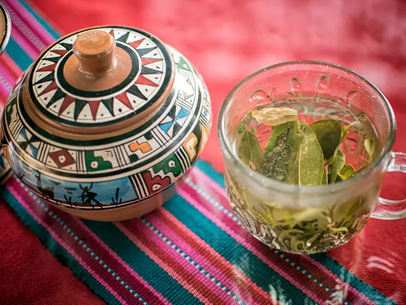 Chá de coca tradicional nos Andes peruanos